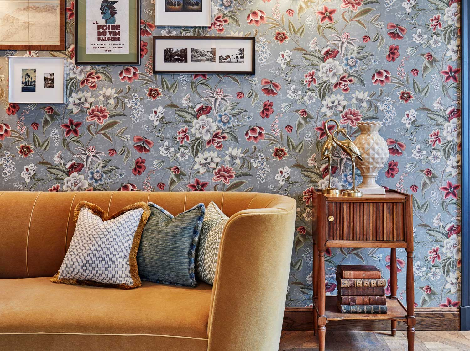 Sofa and side table at Jacques