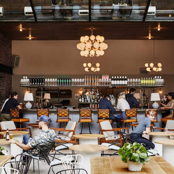 View of the restaurant taken from the courtyard outside