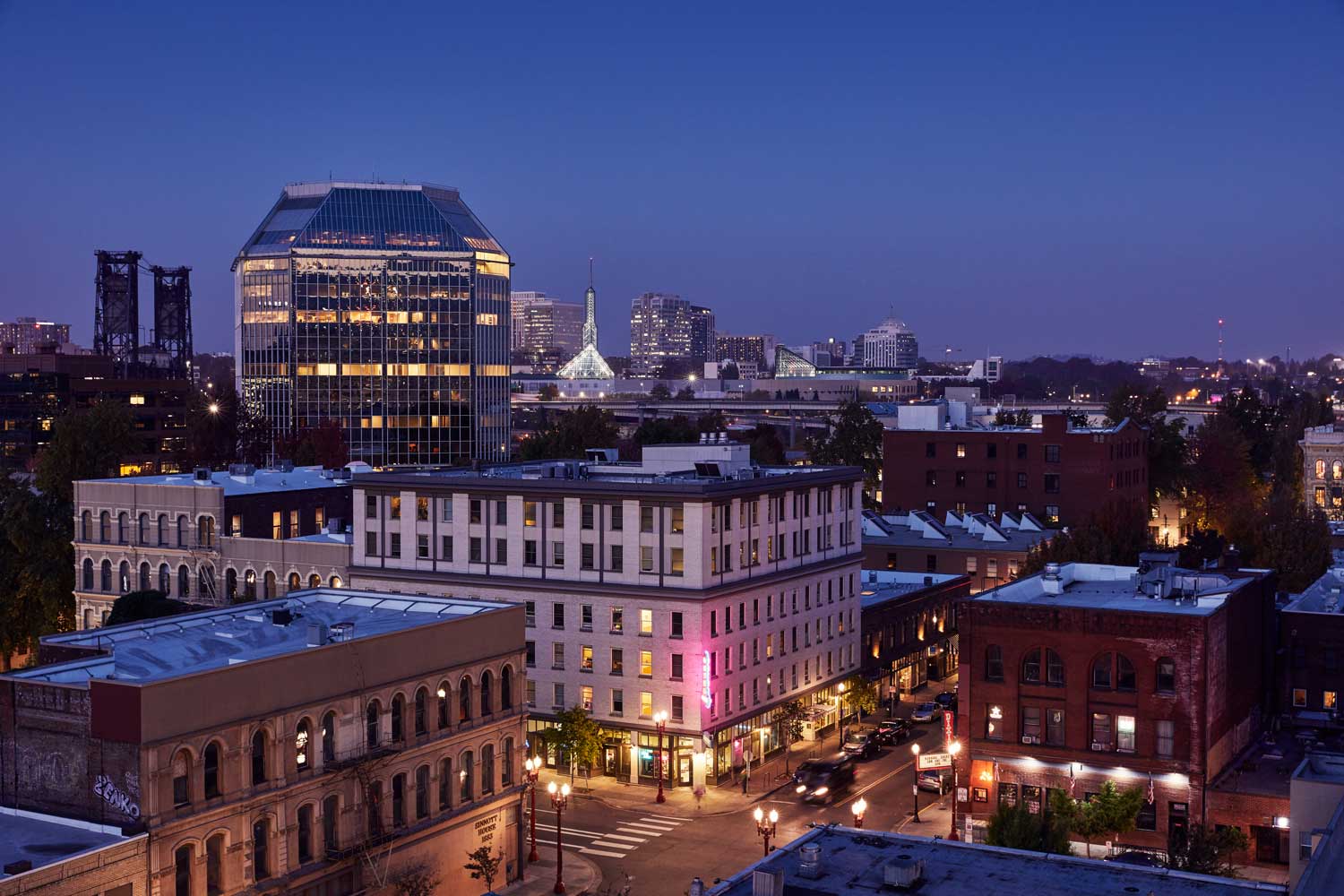 View of Portland city at night from Tope restaurant