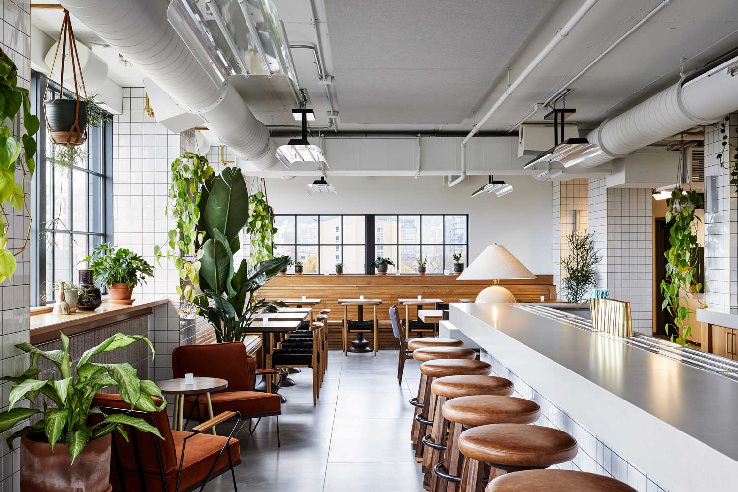 The majority of the table seating that can be seen in this photo is for one or two people but the tables can be joined together to accommodate for more