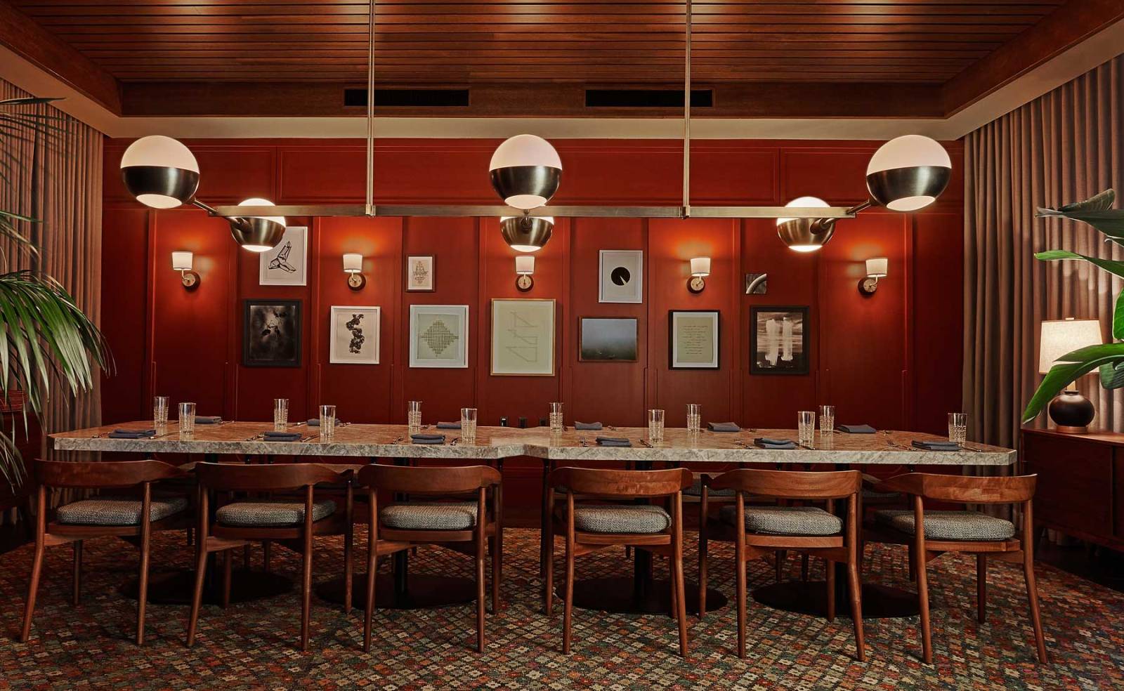 An intimate private dining room in Chicago, set for 12 guests