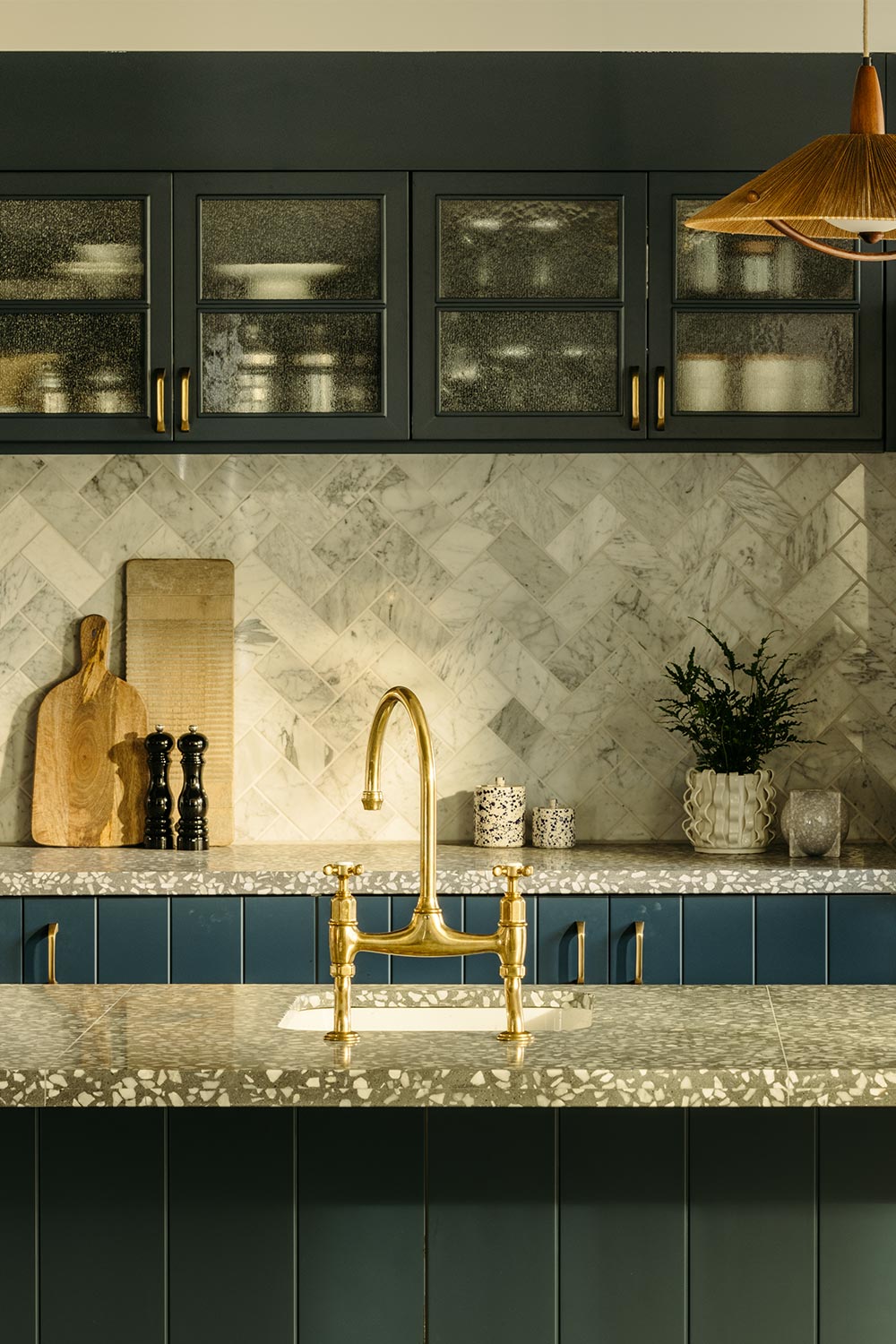 Gold sink taps in the pantry kitchen at Southwark