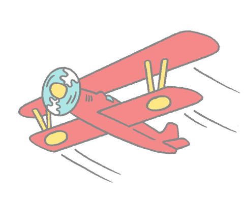 Illustration of a flying red biplane