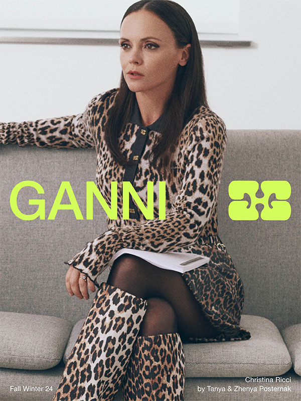 Christina Ricci in animal printed GANNI outfit.