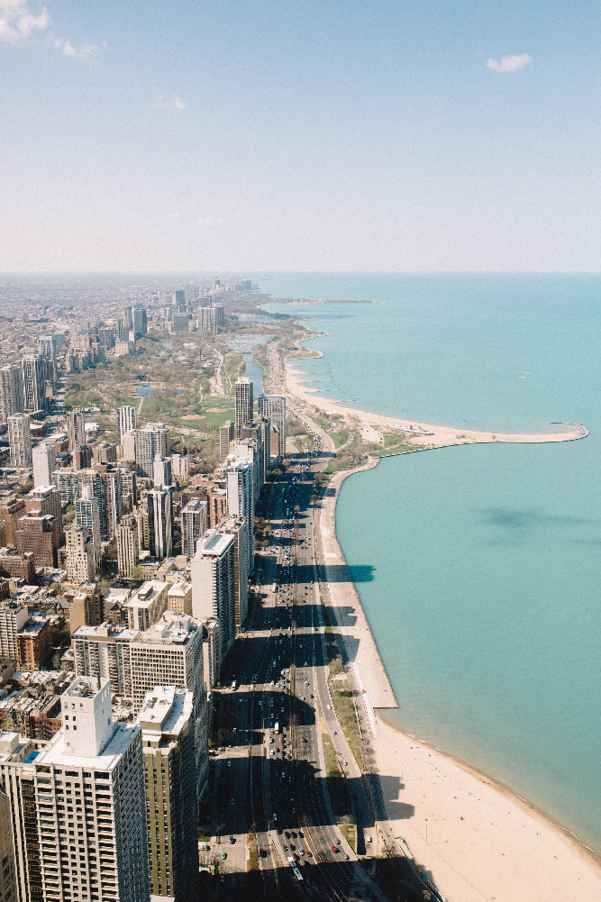 View of the shore line from above on a clear sky day