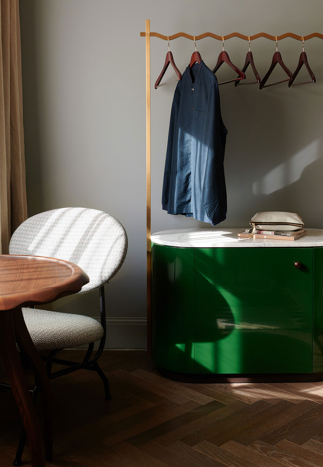 An area to hang your clothes in the hotel room