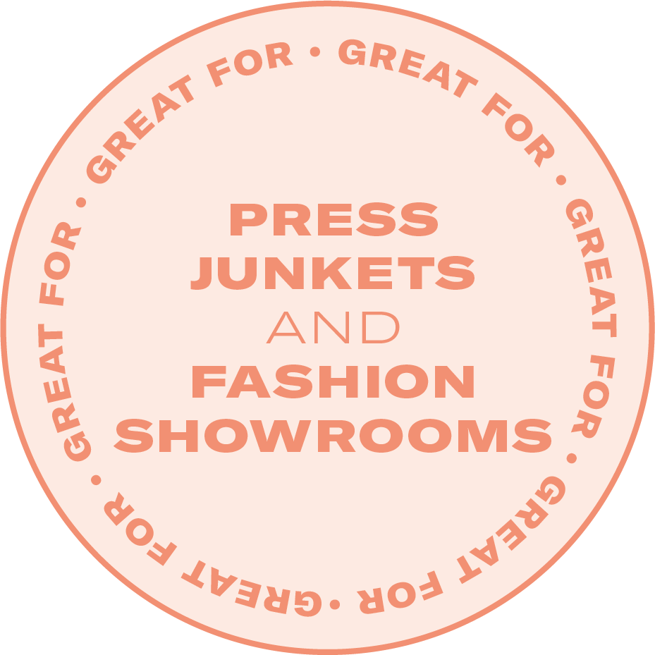 Sticker that reads Good for Press Junkets and Fashion Showrooms