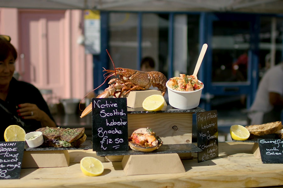 Food on display in a cafe