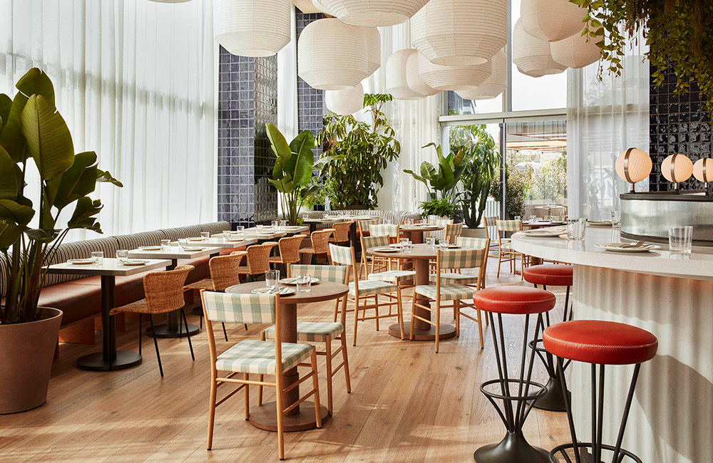 Bright and airy restaurant space with variety of different seating