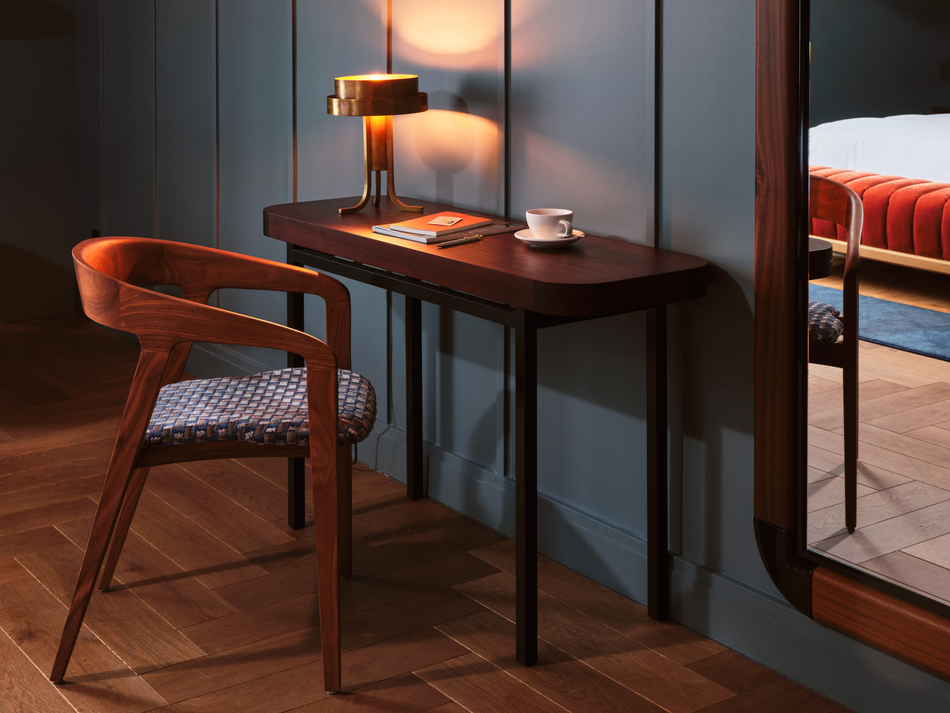 Writing desk with chair for work to be done in the room