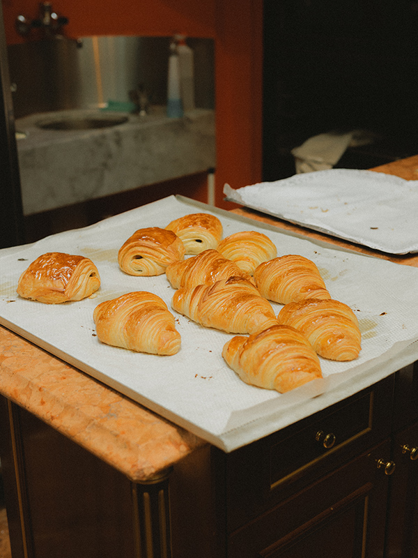 Tray of fresh croissants