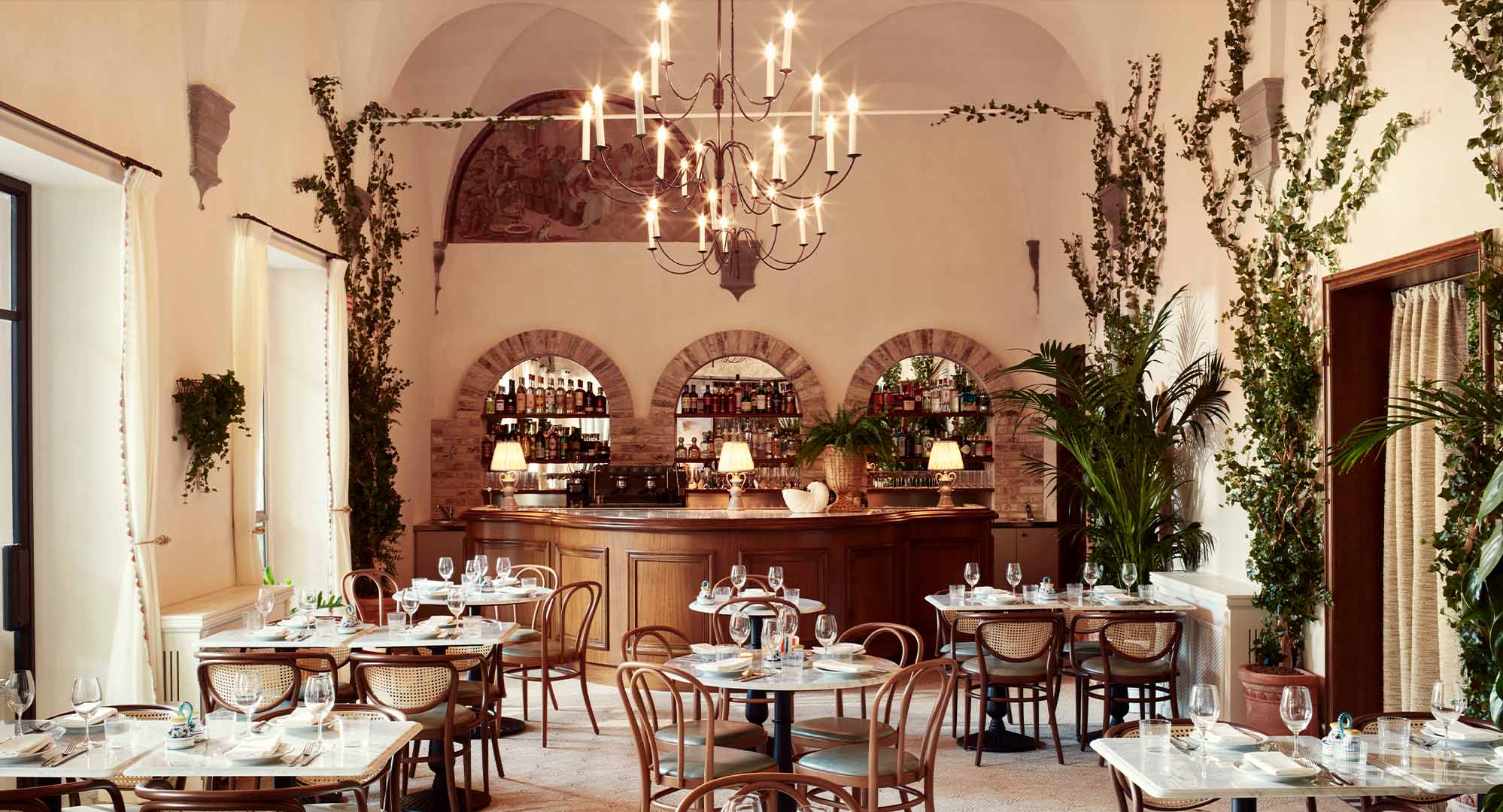 Alassio Winter Garden, featuring a high, bright ceiling and décor that pays homage to Italy.