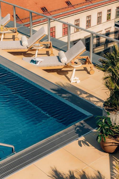 The Rooftop pool at The Hoxton Vienna in Austria.